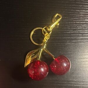 Red Cherry Keychain with Gold Accents